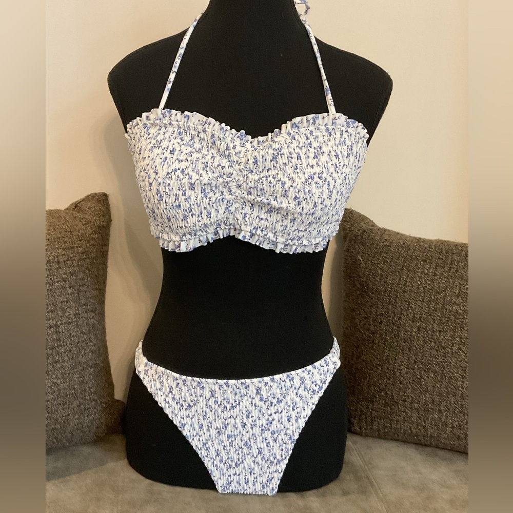 ***Hollister *** Smocked Blue & White  Floral Bikini.